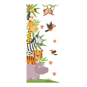 Detail of cartoon jungle animals wall stickers with monkeys and giraffes for kids room