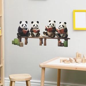 Stickers muraux pandas lisant pour décoration de chambre d'enfant et de garderie