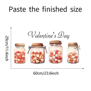 Detailed size chart for Valentine's Day pink heart glass bottle wall stickers decor