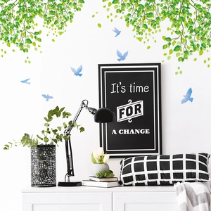 Green vine leaves and blue birds wall stickers for bedroom living room home decor