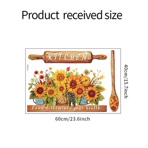 Detailed view of kitchen wall sticker 60x40cm with sunflower and kitchen tool design