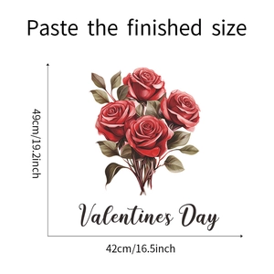 Detail view of red rose wall decal with Valentines Day text and size dimensions