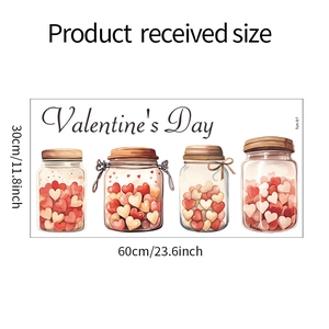 Detailed sheet size layout for Valentine heart glass jar wall stickers, 30cm x 60cm dimensions