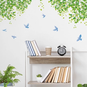 Fresh green vine and blue bird wall stickers for living room and bedroom decoration