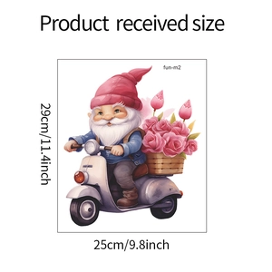 Détails de taille de l'autocollant mural gnome de Saint-Valentin avec roses, 29x25cm