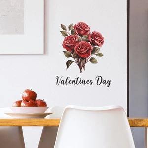 Romantic Valentine's Day red rose wall decal sticker with elegant script lettering