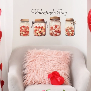 Pink heart mason jars wall decals for Valentine's Day home and bedroom wall decoration