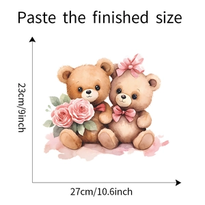 Watercolor teddy bears bathroom sticker dimensions showing 23cm by 27cm size