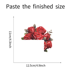Detailed dimension guide for red rose floral corner wall sticker showing 11x12.5cm size