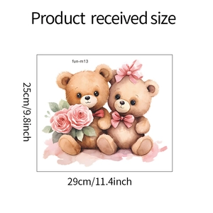 Detailed dimension guide showing 25x29cm size for cartoon teddy bear bathroom wall decal