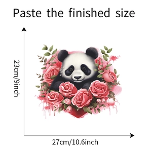 Spécifications de taille pour un autocollant de transfert panda avec roses roses pour vêtement
