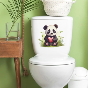 Cute Cartoon Panda Holding Heart Toilet Sticker Waterproof PVC Removable Bathroom Decal Home Decor Wall Art