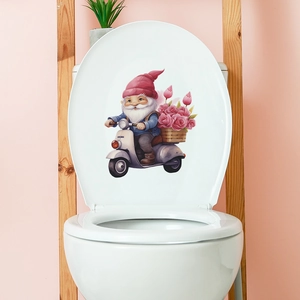 Saint Valentin Gnome Rose Autocollant De Toilette Étanche PVC Gnome Sur Scooter Décalcomanie Murale Pour Salle De Bain Maison