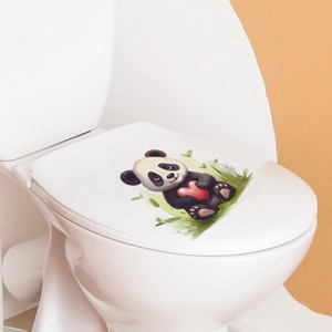 Cute cartoon panda holding red heart toilet lid wall sticker for home decoration