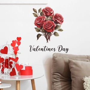 Romantic red rose wall stickers for Valentines Day home decor featuring floral patterns