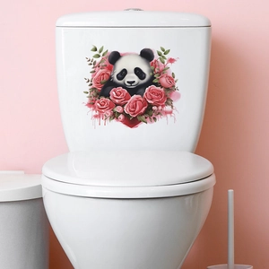 Sticker panda rose en forme de cœur avec roses pour décor romantique de toilette