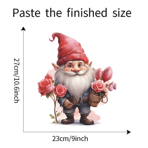 Romantic gnome wall sticker with rose and dimensions 23cm by 27cm for home decor