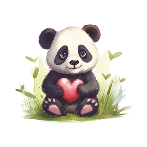 Cute panda wall sticker holding a pink heart for bathroom or home toilet decoration