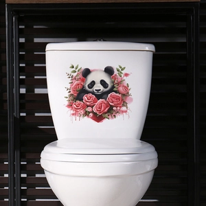 Sticker panda romantique et roses rouges pour décoration de réservoir de WC en céramique