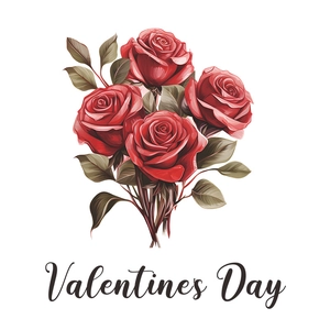 Detail showing a bunch of red romantic roses with Valentines Day lettering for wall decoration