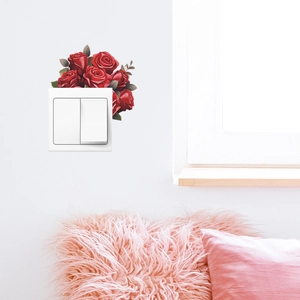 Romantic deep red rose self-adhesive PVC wall stickers for home light switch decoration