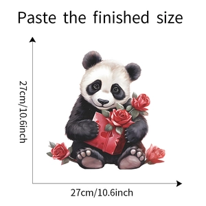 Dettaglio dell'adesivo murale panda con rose che mostra le dimensioni di 27cm