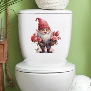 Romantic gnome with roses decorative wall sticker for bathroom and toilet lid
