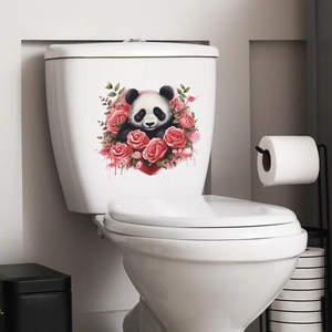 Sticker panda romantique avec roses pour décoration de toilettes et salle de bain chic