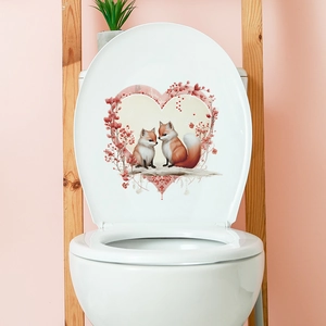 Cartoon little fox couple heart toilet seat sticker for bathroom wall decoration