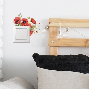 Red poppy flower wall decal and light switch sticker with watercolor floral art