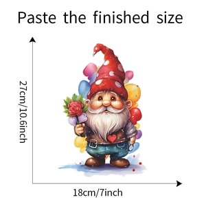 Detail showing height 27cm and width 18cm dimensions for the gnome wall sticker