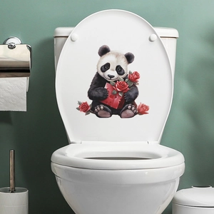Adesivo per Coperchio del Gabinetto Panda Cartone Animato Rose Rosse San Valentino Impermeabile PVC Decalcomania Parete Bagno