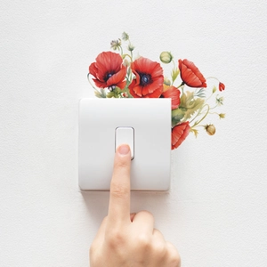 Red poppy flower wall sticker for light switch decoration made of waterproof PVC material