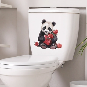 Adesivo da parete panda con rose rosse per decorazione bagno San Valentino