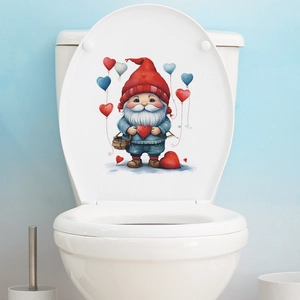 Cute Cartoon Gnome With Heart Balloon Toilet Seat Sticker PVC Waterproof Bathroom Wall Decal Home Decoration fun-m3