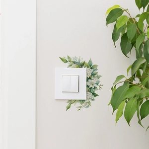 Water color style green leaf flower wall sticker for home light switch decoration