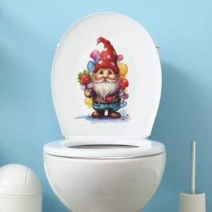 Valentine's Day Cartoon Gnome Toilet Sticker Red Polka Dot Hat Gnome Rose Pattern PVC Removable Waterproof Bathroom Decor