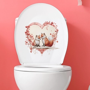 Cartoon fox heart toilet lid sticker for cozy bathroom wall decoration and home aesthetic