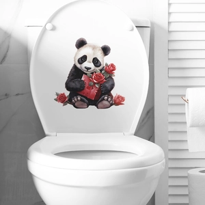 Adesivo per sedile WC con panda e rosa per decorazione bagno di San Valentino