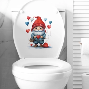 Cute gnome wall sticker with heart balloons for toilet lid and bathroom decoration