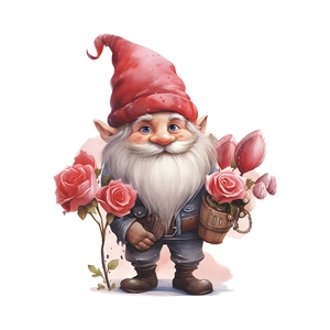 Romantic Valentine Gnome wall sticker with pink roses for bathroom and toilet decoration