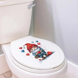 Cute gnome wall sticker with heart balloons for bathroom and toilet lid decoration