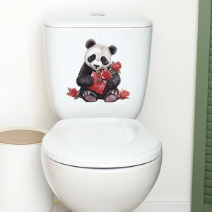 Adesivo per toilette panda con rose rosse e scatola regalo cuore decorazione per il bagno