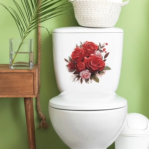 Romantic red and pink roses toilet decal on white ceramic tank for bathroom decor