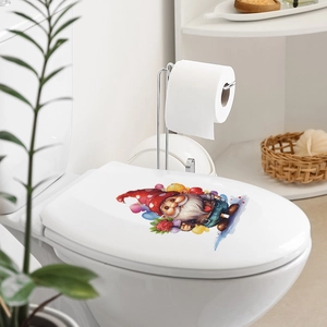 Cartoon gnome with red rose toilet seat sticker for Valentine bathroom decoration