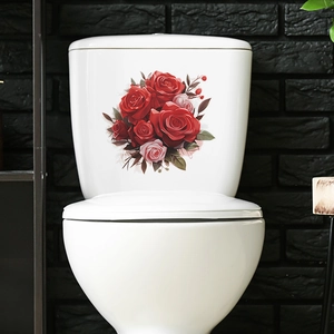 Romantic red rose wall stickers for toilet tank decoration with hand-painted floral style