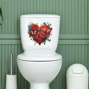 Romantic rose heart wall sticker with butterflies for toilet bathroom home decoration