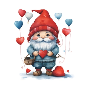Cartoon gnome with red heart and balloons decorative wall sticker for bathroom decor