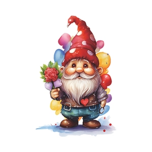 Cartoon gnome wall sticker with red hat and rose for Valentine bathroom decoration