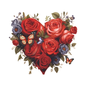 Romantic heart-shaped rose wall decal with butterflies for home bathroom decor